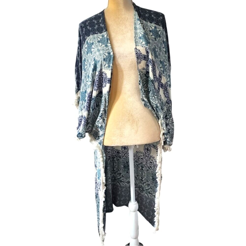 Macchia di Ruggine Long Patterned Cardigan Kimono Duster Tassel Trim One Size